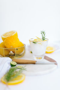 Lemon, cucumber, and rosemary water